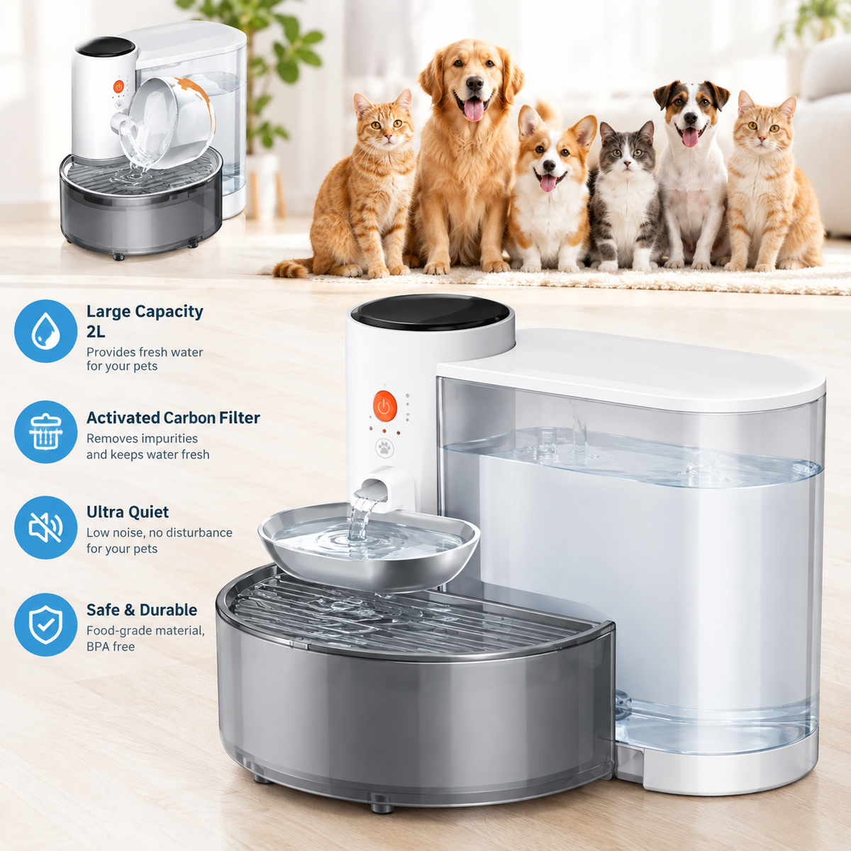 Smart Stainless Steel Pet Water Fountain